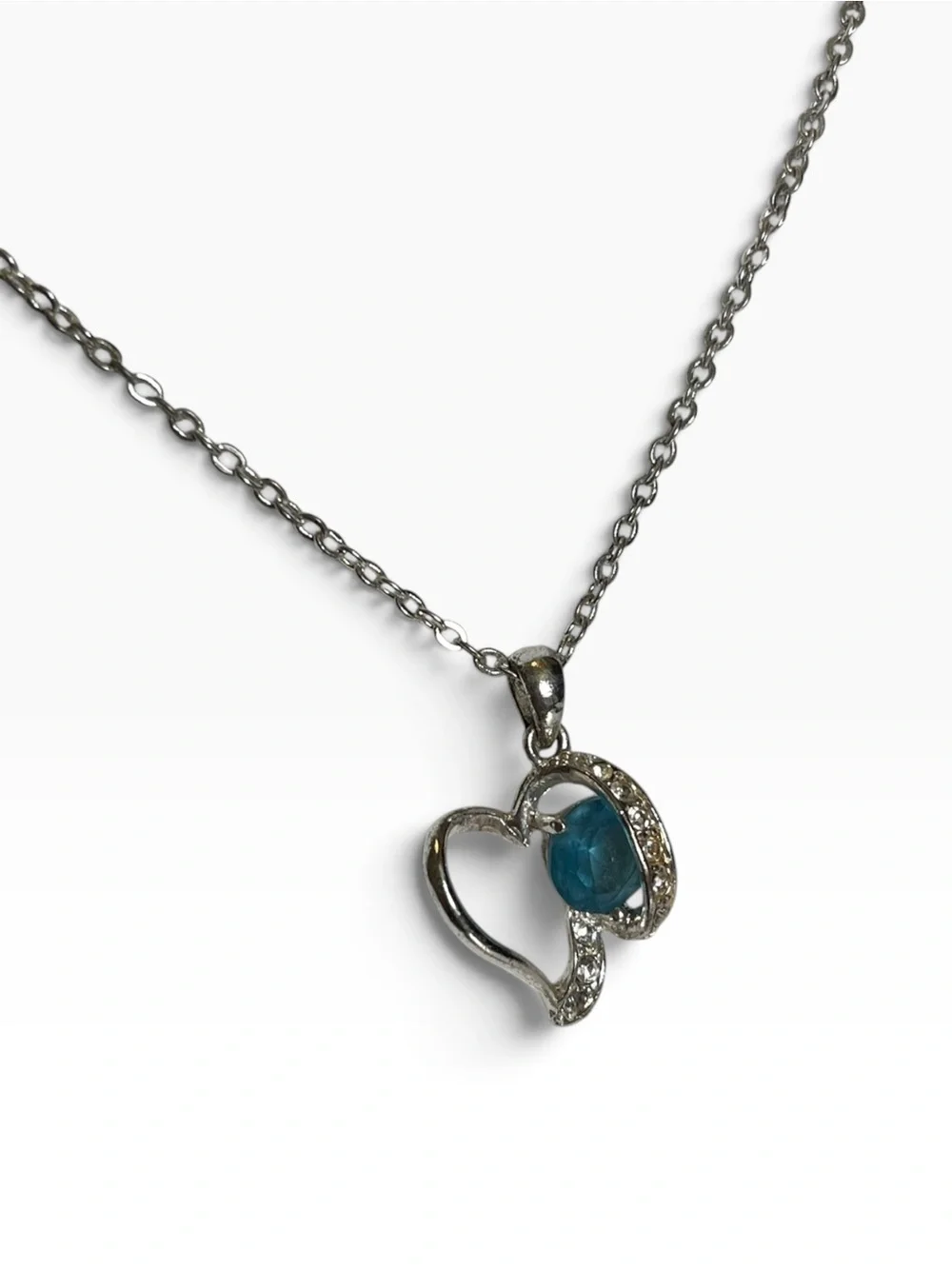 🍭5 for $20🍭 Avon Silver Tone Crystal Heart Pendant Necklace CC X